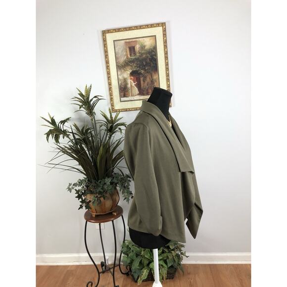 Candies Women Blouse Medium 3/4 Sleeve Waterfall Open Front Jacket Blazer Green - Picture 2 of 7